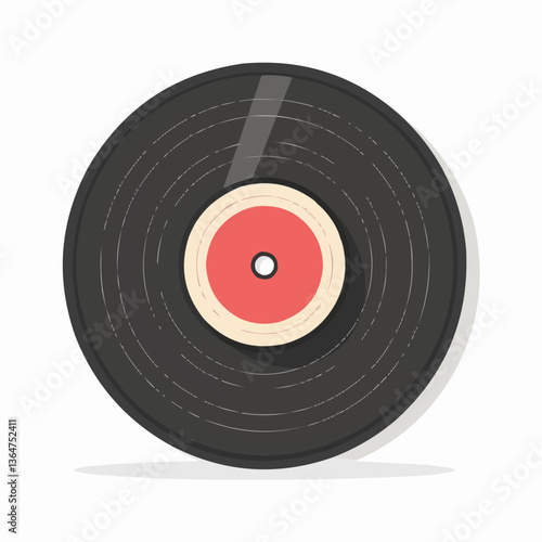 Vintage vinyl record with red center on white background.