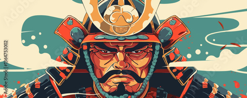 Vibrant illustration of a determined samurai warrior in traditional armor.