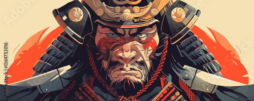 Fierce samurai warrior in traditional armor with intense gaze.