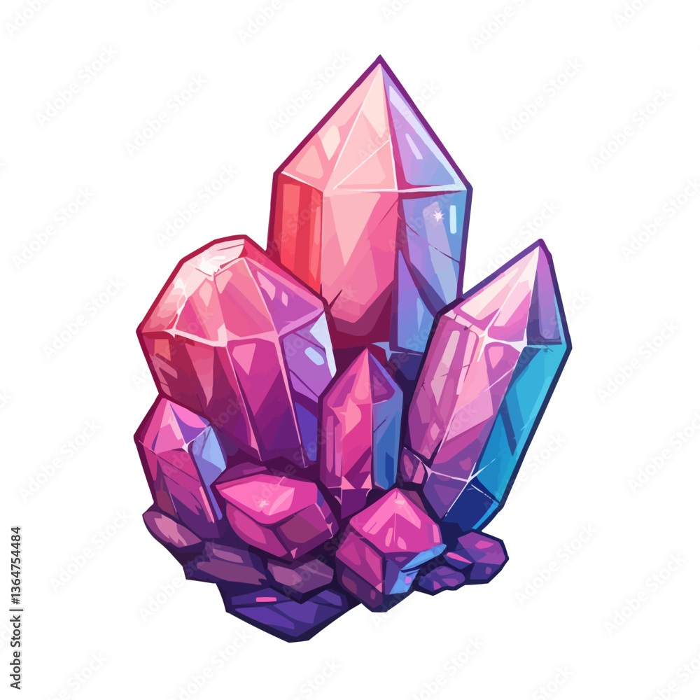 Vibrant pink and blue crystal cluster with multi-faceted gemstones. Vibrant pink and blue crystal cluster with multi-faceted gemstones.