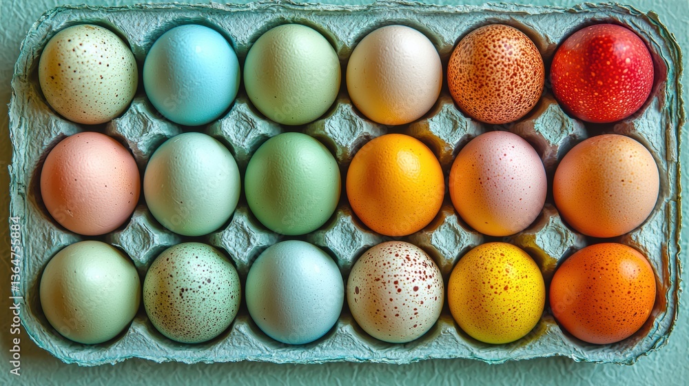 Naturally dyed easter eggs displayed in turquoise carton spring colors Naturally dyed easter eggs displayed in turquoise carton spring colors