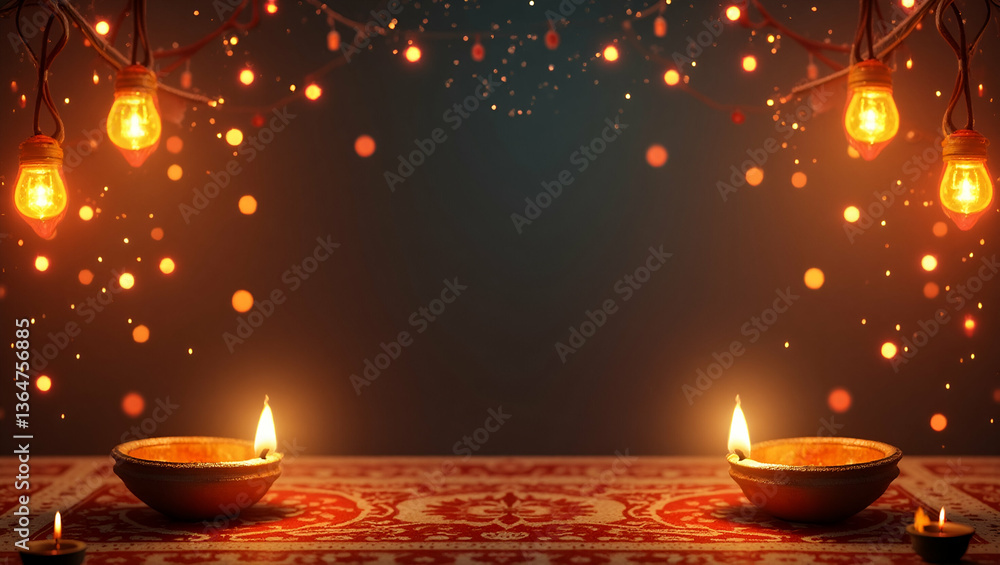 Lanterns and diyas border frame with festive copy space for Diwali concept as Glowing lanterns and shining diyas framing festive space for Diwali greetings in Photo Stock Concept and empty space on Lanterns and diyas border frame with festive copy space for Diwali concept as Glowing lanterns and shining diyas framing festive space for Diwali greetings in Photo Stock Concept and empty space on