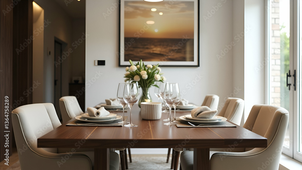 Flat Dining table arranged in room with picture frame on wall showcasing elegant home dining setup and decor. concept as Dining table arranged in room with picture frame on wall showcasing elegant hom Flat Dining table arranged in room with picture frame on wall showcasing elegant home dining setup and decor. concept as Dining table arranged in room with picture frame on wall showcasing elegant hom