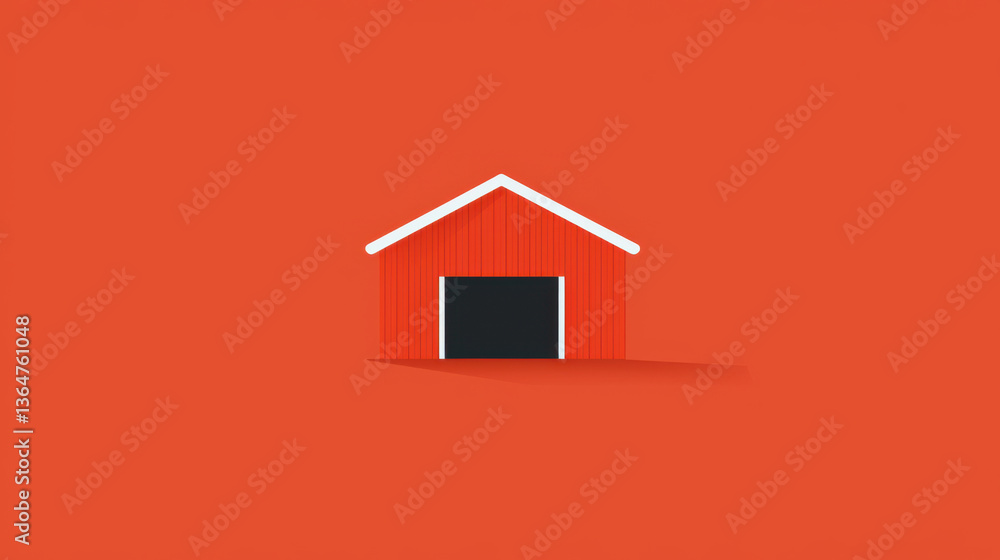 simple red warehouse with white roof line on orange background simple red warehouse with white roof line on orange background