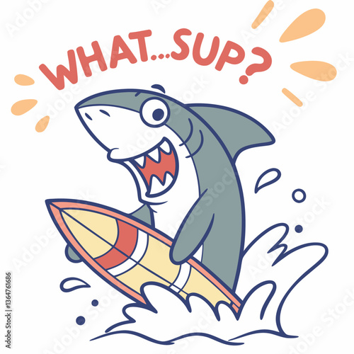 Happy Shark Surfer Cartoon Illustration, What...Sup?