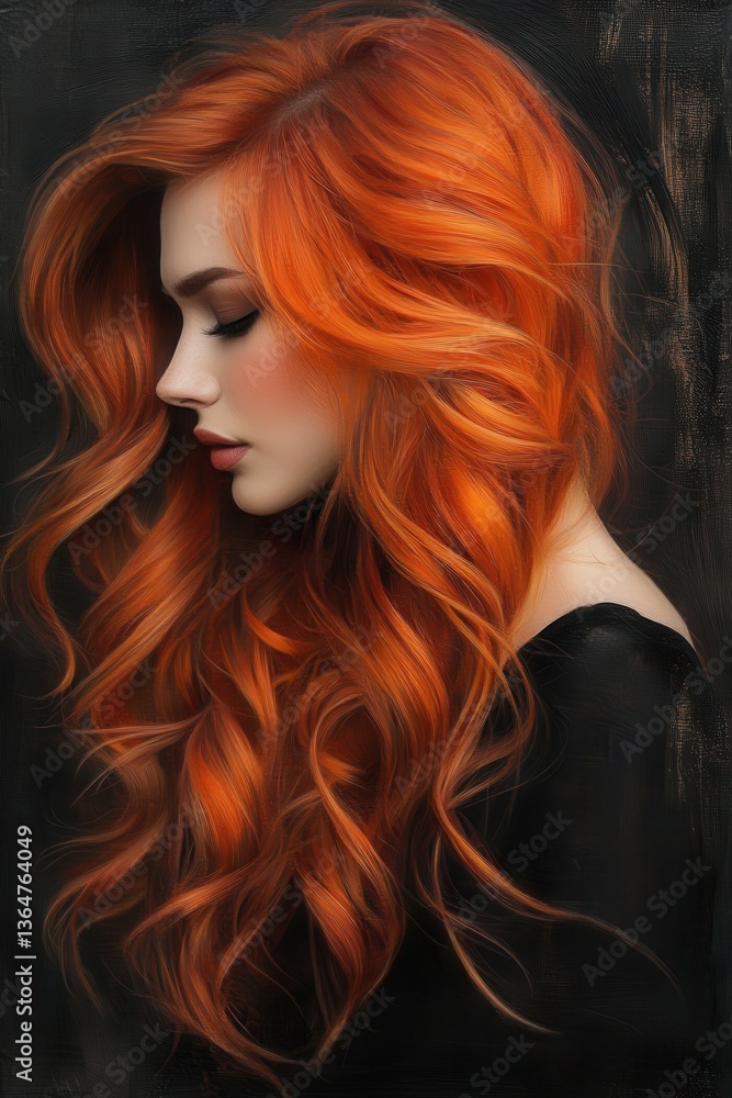 Radiant Redhead: A stunning woman with flowing, vibrant red hair in a profile view, exuding elegance and serenity in a painterly style. Radiant Redhead: A stunning woman with flowing, vibrant red hair in a profile view, exuding elegance and serenity in a painterly style.