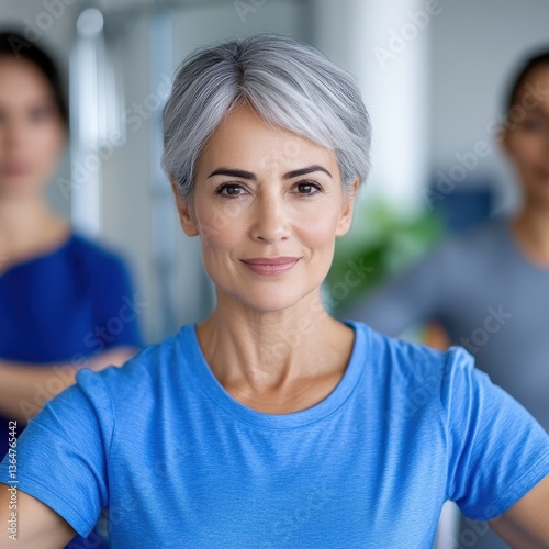 Confident and Successful Middle Aged Businesswoman with Gray Hair Wearing Blue Shirt Smiling in Modern Office Environment Free Download Confident and Successful Middle Aged Businesswoman with Gray Hair Wearing Blue Shirt Smiling in Modern Office Environment - GFXLoad