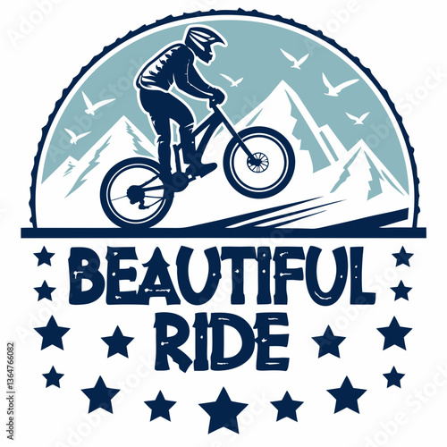 Mountain Bike Rider Silhouette in Majestic Mountain Landscape