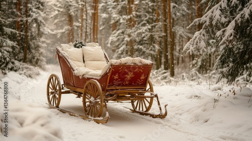 A Vintage Sleigh in a Snowy Winter Forest