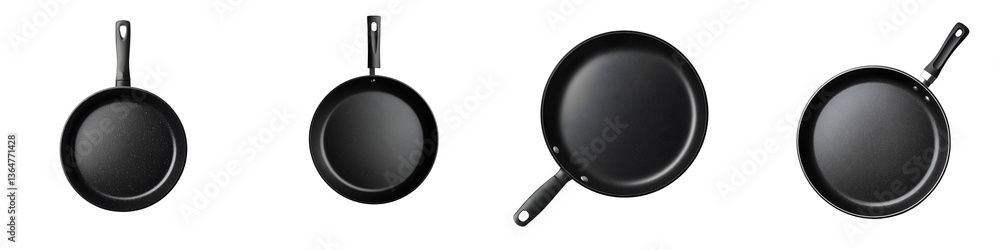 A collection of various black nonstick cooking skillets and pans of different shapes and sizes suitable for a variety of kitchen tasks and meal A collection of various black nonstick cooking skillets and pans of different shapes and sizes suitable for a variety of kitchen tasks and meal