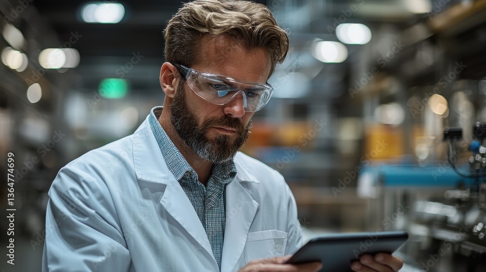 Thoughtful focused male scientist or researcher working with scientific equipment and apparatus in a laboratory setting analyzing data and conducting experiments for innovation Thoughtful focused male scientist or researcher working with scientific equipment and apparatus in a laboratory setting analyzing data and conducting experiments for innovation