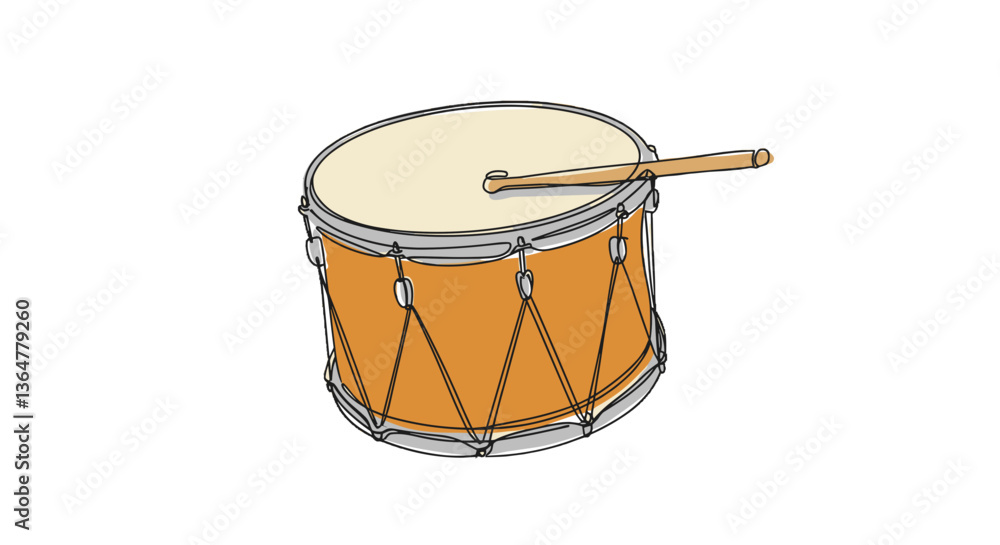 Drum Playing with Stick on White Background, vector  