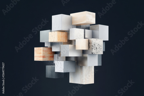 Obraz na płótnie Abstract floating geometric cubes composition on a dark background w salonie