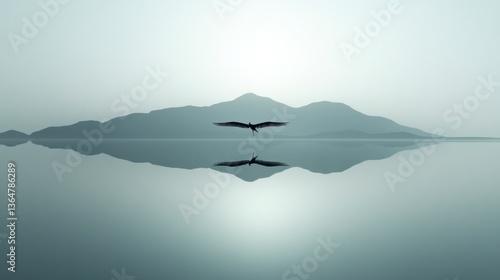 Bird Flight Over Misty Mountains
