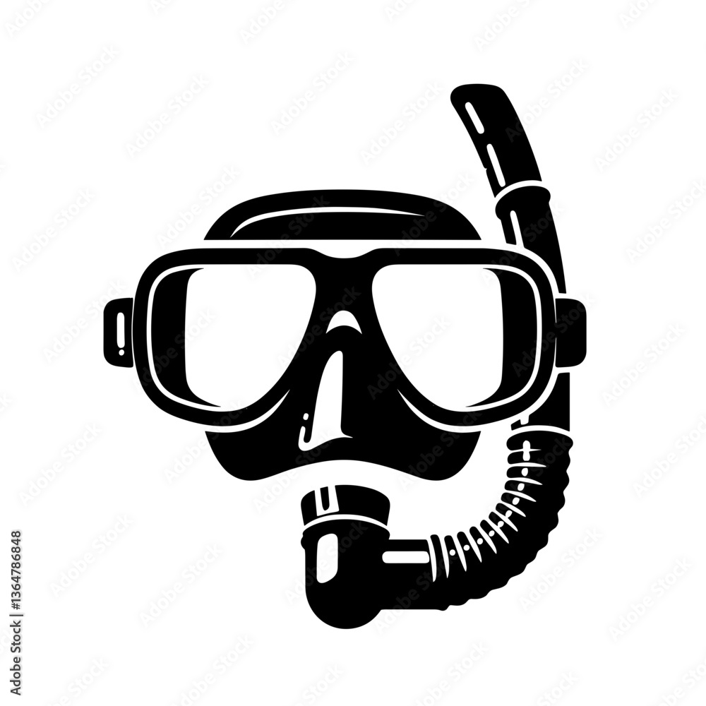Scuba diving mask with snorkel in black vector style Scuba diving mask with snorkel in black vector style
