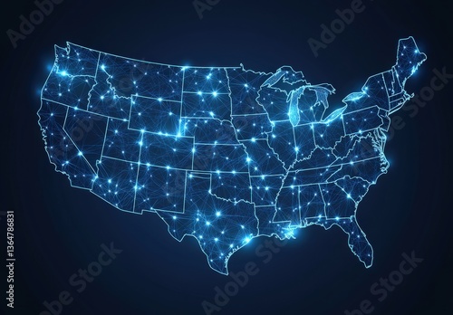 A detailed map of the united states is completely covered in snow and trees