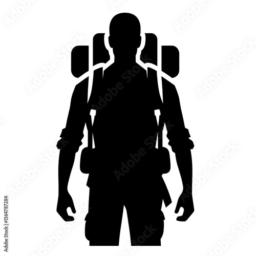 Hiker with backpack silhouette in bold vector style