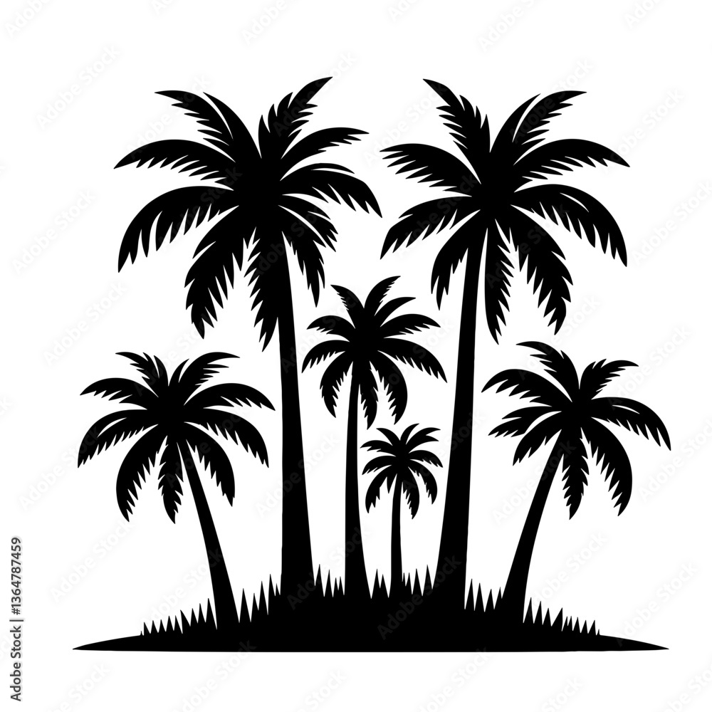 Tropical palm trees group in black vector silhouette
Tropical palm trees group in black vector silhouette