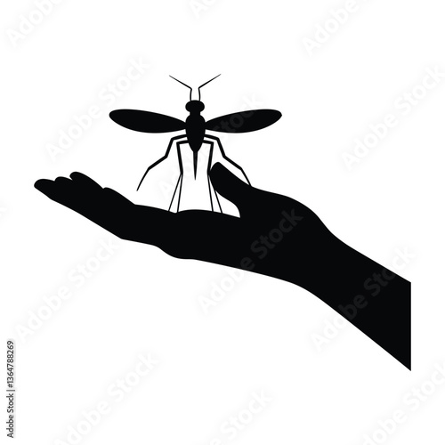 Mosquito sitting on human vector silhouette clipart on a white background