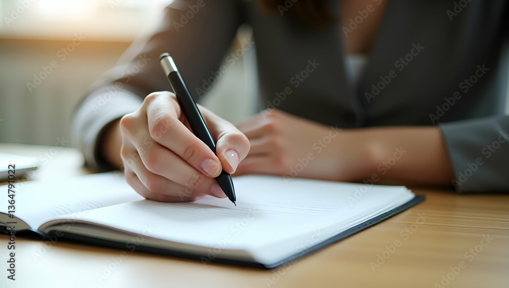 Young Woman Writing in Notebook: Creativity & Productivity in Action Young Woman Writing in Notebook: Creativity & Productivity in Action