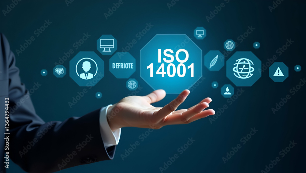 Hand Interacting with Holographic ISO 14001 Certification Interface for Environmental Management Hand Interacting with Holographic ISO 14001 Certification Interface for Environmental Management