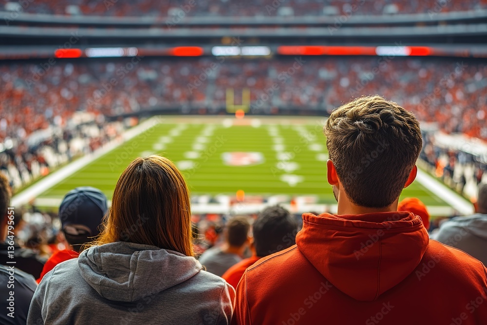 Back view of couple enjoying game at stadium Back view of couple enjoying game at stadium