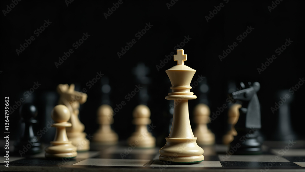 King and Knight Chess Pieces on Board: Strategy and Competition Concept King and Knight Chess Pieces on Board: Strategy and Competition Concept