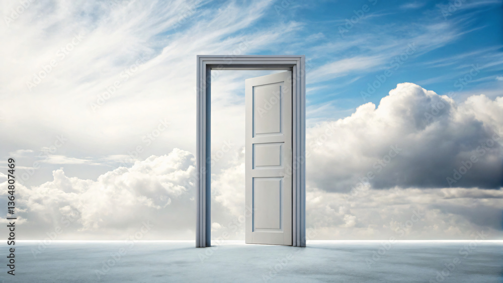 Conceptual Doorway to Dreamlike Sky and Clouds in Surreal Visual Art Interpretation Conceptual Doorway to Dreamlike Sky and Clouds in Surreal Visual Art Interpretation