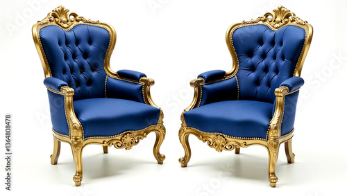 Versailles-Inspired Armchair  Royal blue and gold design, highly detailed floral carvings.