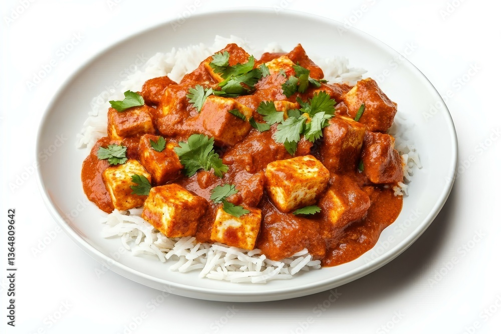 Delicious Plate of Indian Paneer Tikka Masala Isolated on White Background Delicious Plate of Indian Paneer Tikka Masala Isolated on White Background