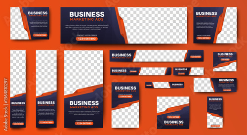 Advertising Banner template design with black and red background and photo spaces. vector