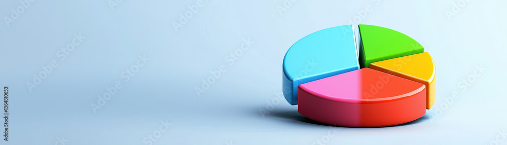 Fototapeta premium colorful pie chart on clean flat surface, representing data visualization and analysis