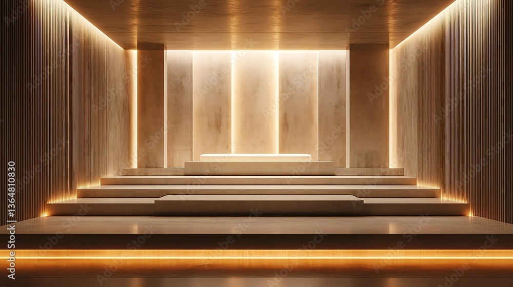 Fototapeta premium Illuminated Stage Platform with Steps and Warm Light Accents