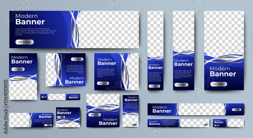 set of blue background for web ad banner template with text and image spaces. vector	