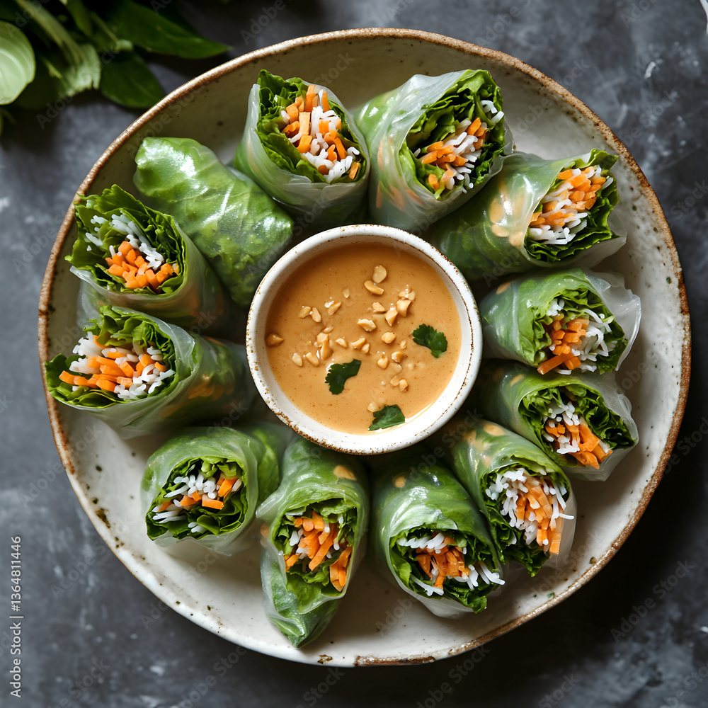 Crispy Vietnamese spring roll with peanut dip Crispy Vietnamese spring roll with peanut dip