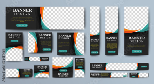 Business Banner Set for web display ads template. vector