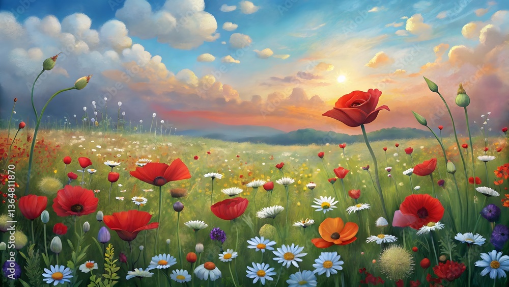 Obraz premium Sunset Meadow with Poppies