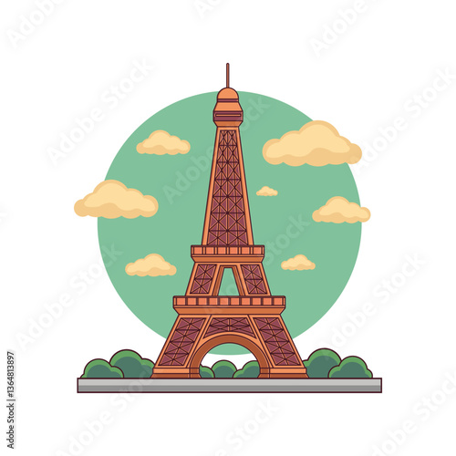 Eiffel tower as French symbol flat vector icon. Cartoon drawing