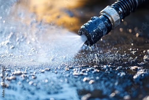 Close-up of a car washing under high pressure water.