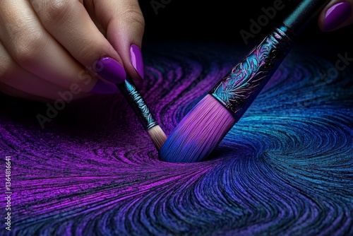A hyper-realistic close-up of an artist brushstrokes, recreating a vibrant Arles landscape on canvas