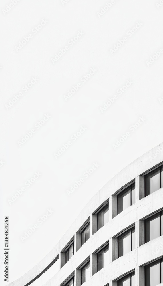 Fototapeta premium Monochrome-style futuristic buildings with mirrored windows and flowing curvature, designed to highlight symmetry, abstraction, and urban innovation
