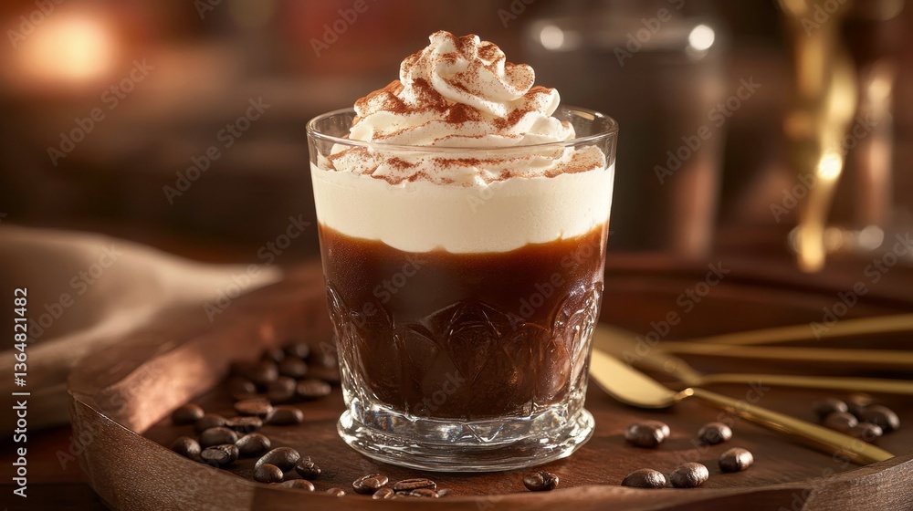 Rich Coffee Dessert with Whipped Cream and Cocoa Topping Rich Coffee Dessert with Whipped Cream and Cocoa Topping
