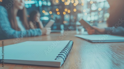 People Engaging in Discussion at a Cozy Coffee Shop with Note Pad