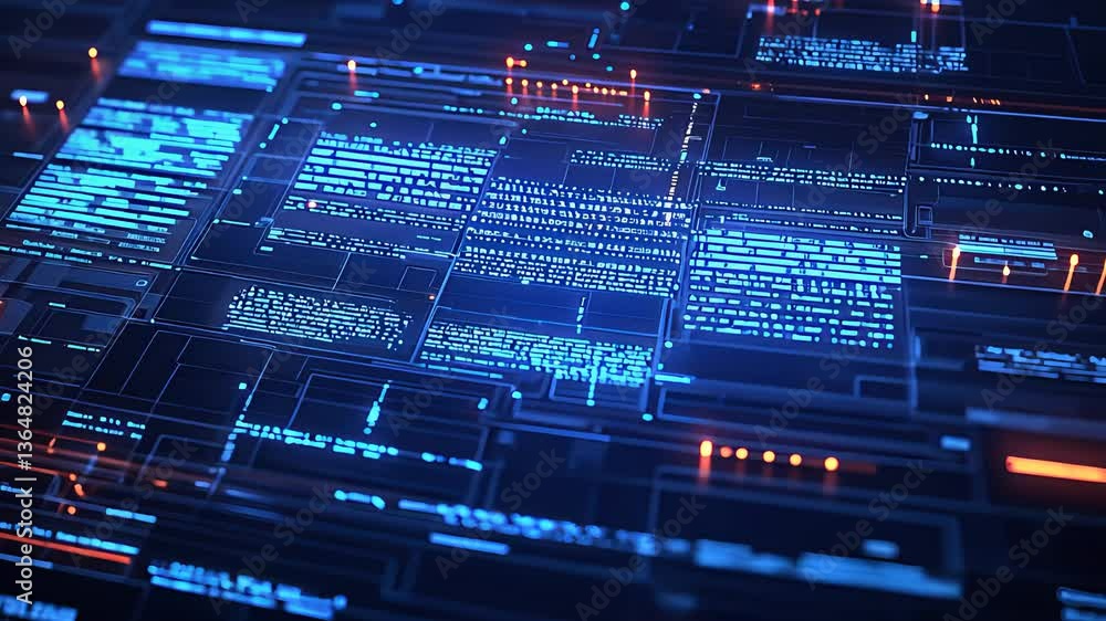 Glowing Blue Digital Circuit Board with Data Streams and Technology Patterns Glowing Blue Digital Circuit Board with Data Streams and Technology Patterns