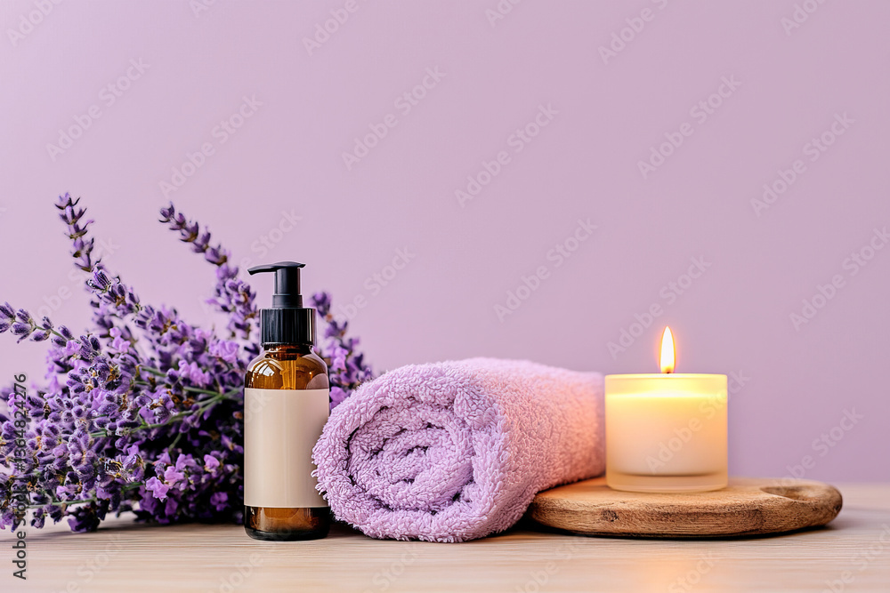 Relaxing spa setup with lavender and soothing decorations for calm moments Relaxing spa setup with lavender and soothing decorations for calm moments