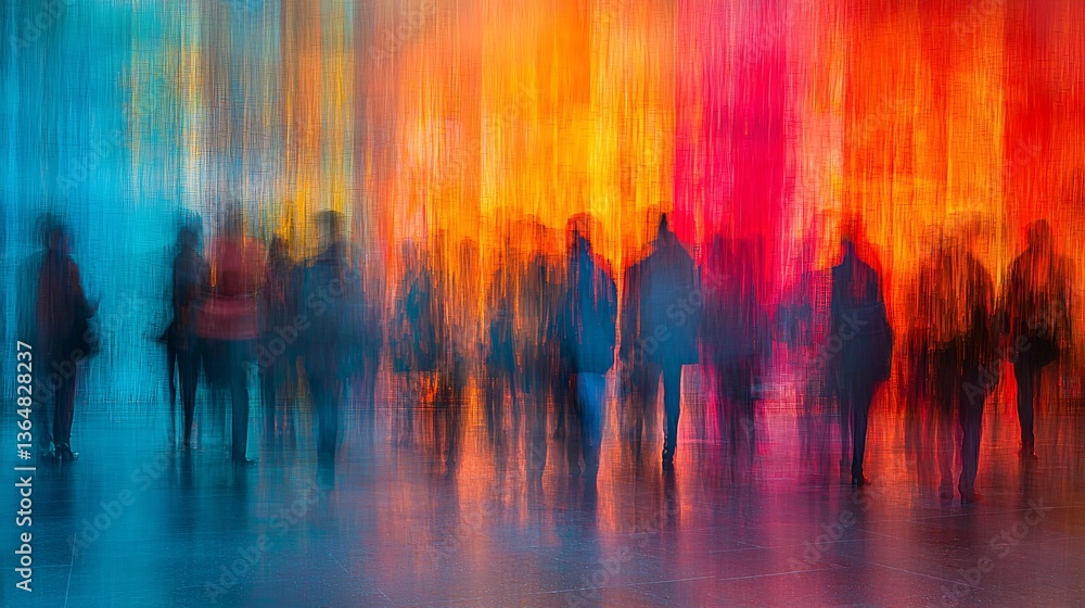 Fototapeta premium Abstract Blurred Figures in Colorful Artistic Urban Setting
