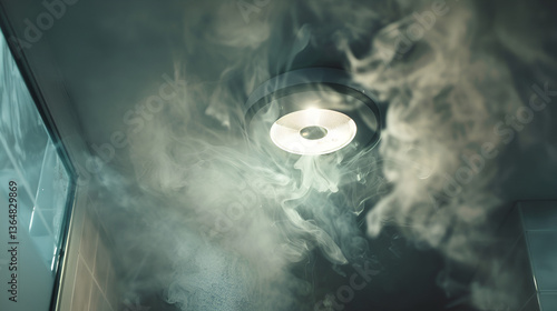 Smoke detector and fire alarm in action background with copy space smoke detector of fire alarm in action white background, Generative AI