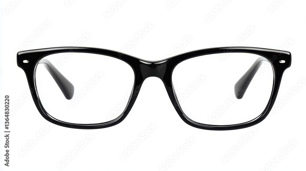 Fototapeta premium A pair of black eyeglasses is showcased prominently, emphasizing their modern and elegant design. The clear lenses enhance their stylish appearance, ideal for fashion and functionality