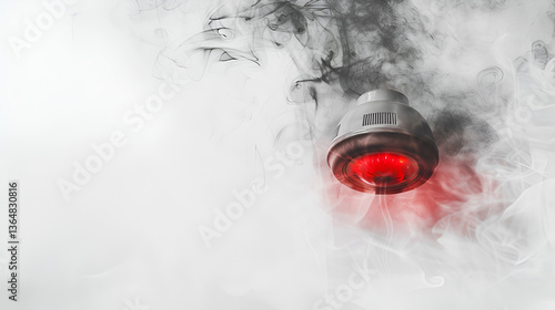 Smoke detector and fire alarm in action background with copy space smoke detector of fire alarm in action white background, Generative AI
