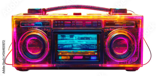 Vibrant retro boombox display urban setting digital colorful cut out